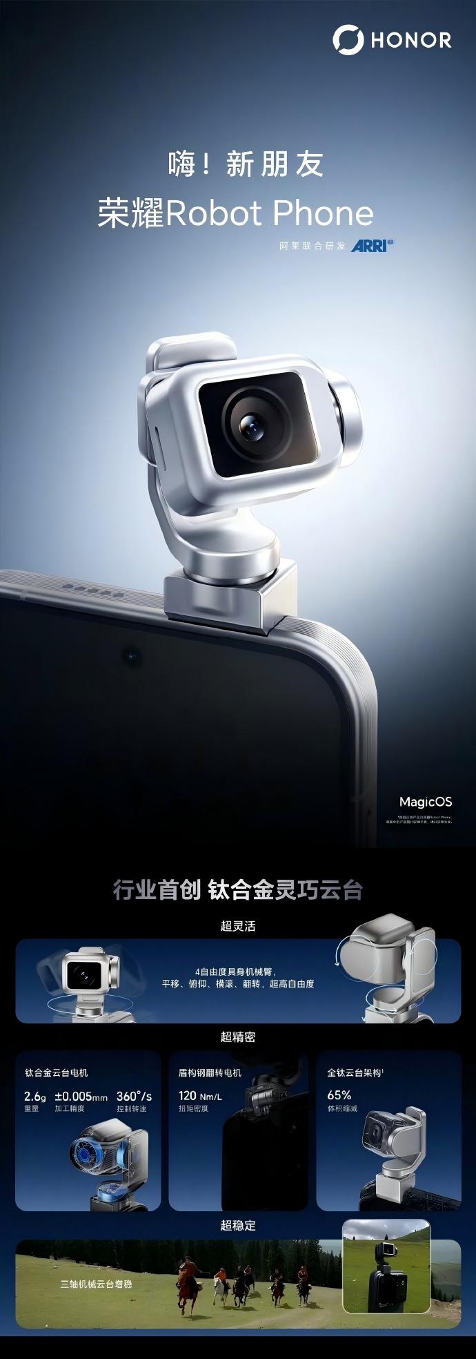 荣耀揭秘Robot Phone钛合金云台：4代电机迭代、扭矩密度提升44%，百项专利托底