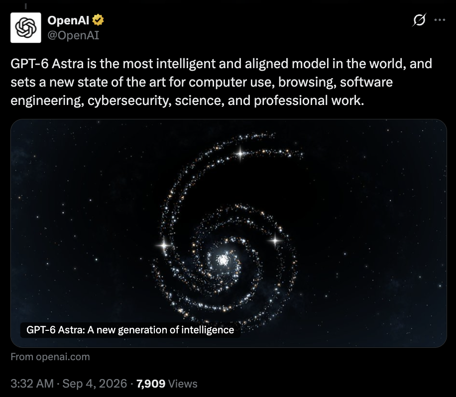 OpenAI 正式发布 GPT 6 Astra：数学测试 97.6%、漏洞利用满分，官方宣告进入 AGI 时代