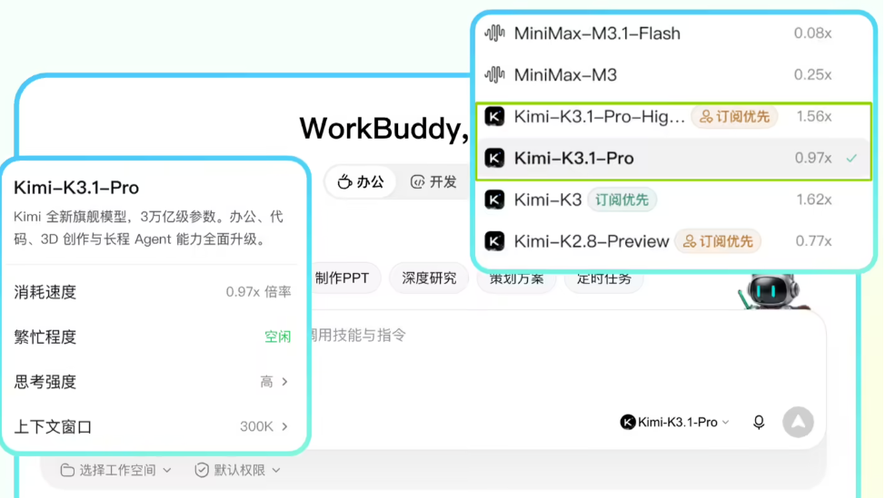 腾讯 WorkBuddy 接入 Kimi K3.1 Pro：3 万亿参数，另开一条高速通道